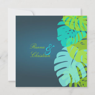 Invitation Pix-Dezines Monstera Feuilles/turquoise/aqua/citro