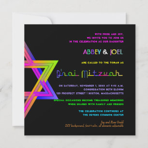 Invitation Pix-Dezines Neon Sign Star de David/B'nai Mitzvah