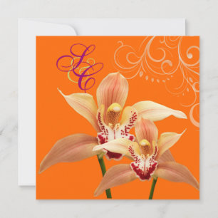 Invitation Pix-Dezines Orchidées/Orange + Ornement