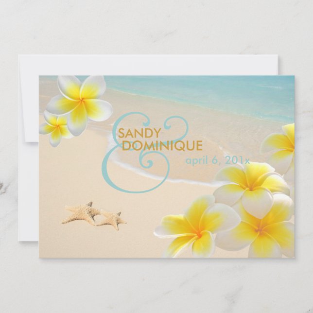Invitation Pix-Dezines Plumeria Lei+starfish+beach (Devant)