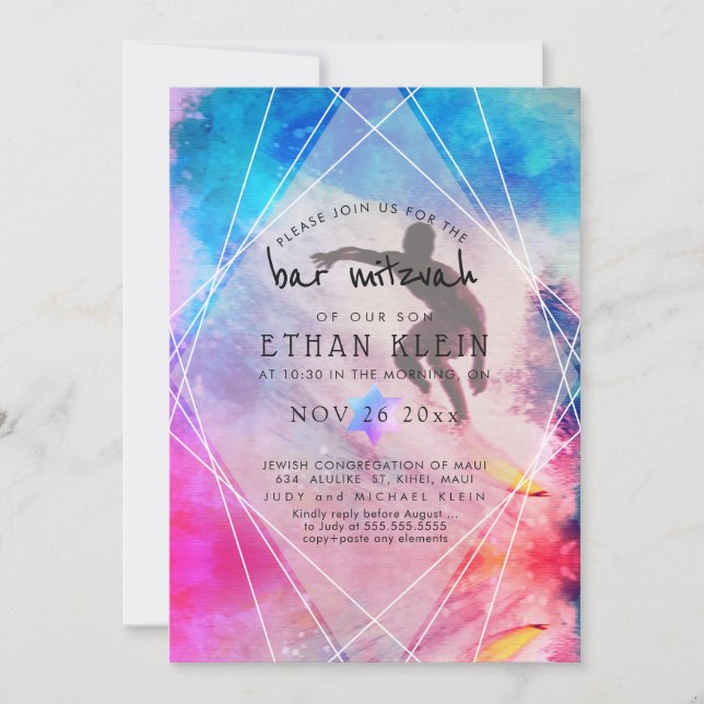 Invitation Pix Dezines Surfs Up/Surfer/Beach Bar Mitzvah (Devant)