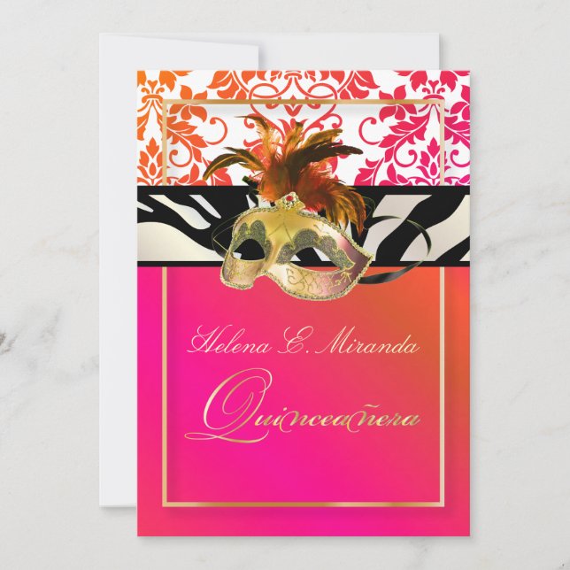 Invitation Pix Dezines Tanza Damask/Quinceanera/Zebra (Devant)