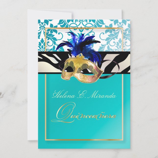 Invitation Pix Dezines Tanza Damask/Quinceanera/Zebra (Devant)