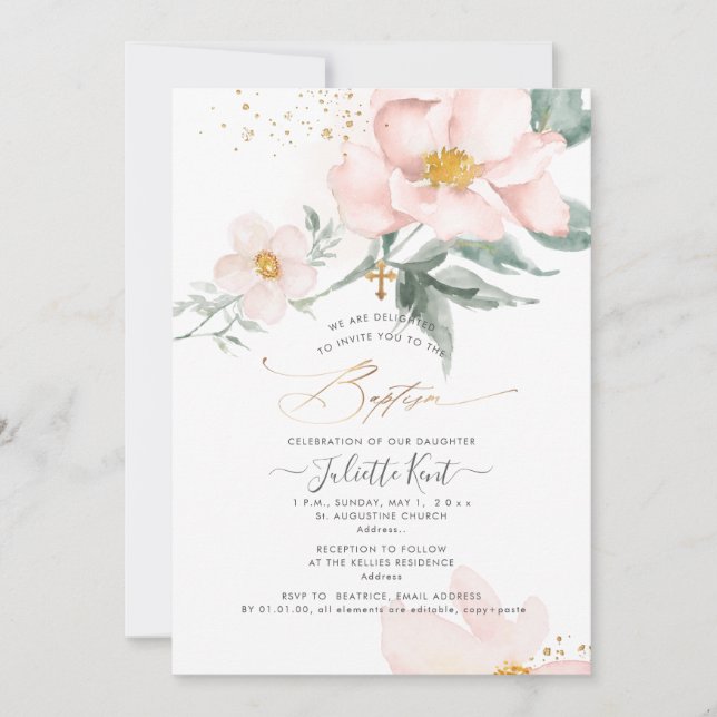Invitation PixDezin H2 Fleur de Ronce de Roses Baptême (Devant)