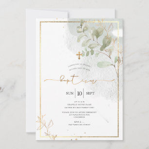 Invitation PixDezine Aquarelle Vert Or Baptême