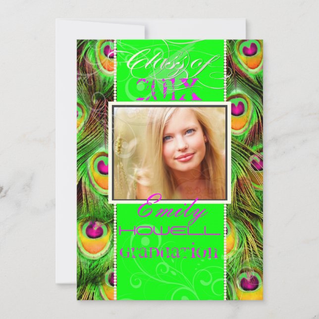 Invitation PixDezines 2012 Grads, paon vert néon (Devant)
