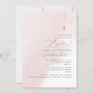 Invitation PixDezines Alcool Blush Rose Rose Or Baptême