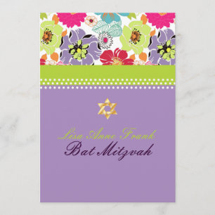 Invitation PixDezines Alegre rétro floral, Bat mitzvah
