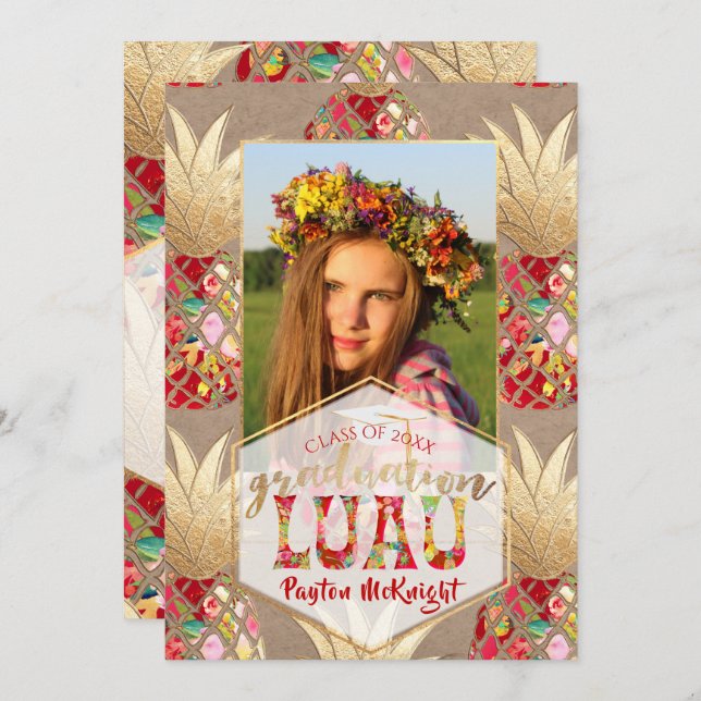 Invitation PixDezines Aloha Ananas, Luau de Remise de Diplôme (Devant / Derrière)
