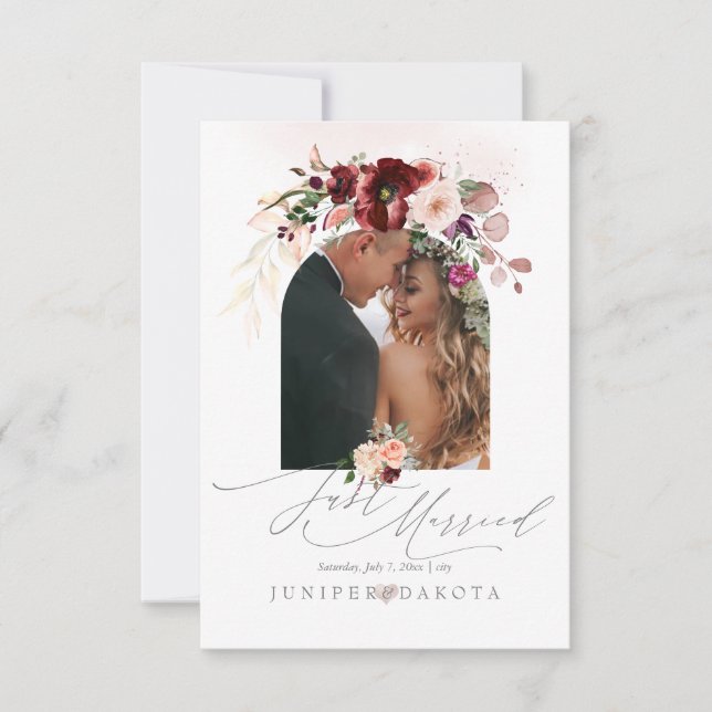 Invitation PixDezines Amour d'Automne H2 Fleurs Rouge Marsala (Devant)