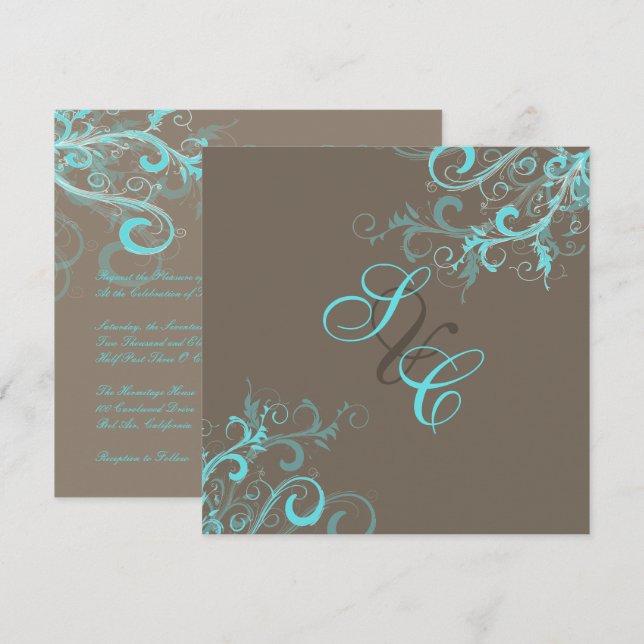 Invitation PixDezines, Aqua + Cocoa (Devant / Derrière)