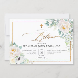 Invitation PixDezines AquarelaPeônias Eucalipto Batismo