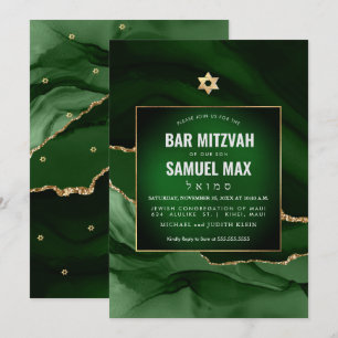 Invitation PixDezines Aquarelle Agate Vert foncé Mitzvah  