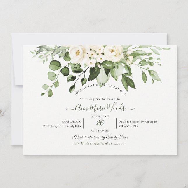 Invitation PixDezines Aquarelle Albâtre Rose Eucalyptus (Devant)