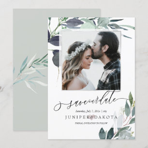 Invitation PixDezines Aquarelle Bleue Gomme Eucalyptus Photo
