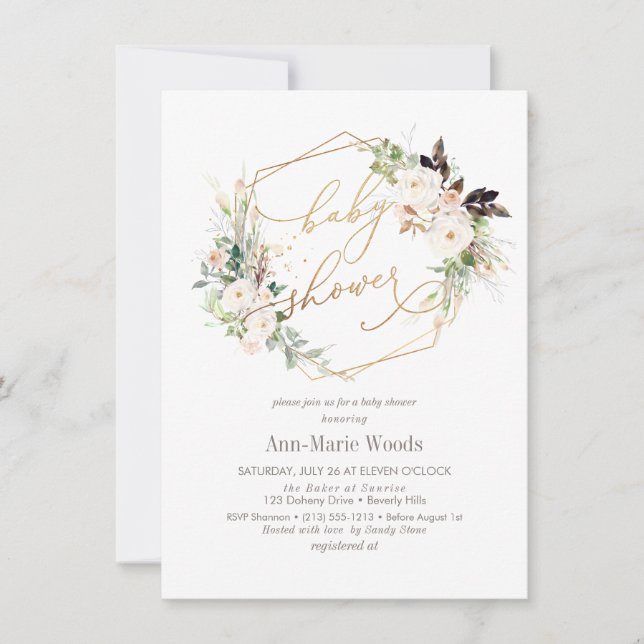 Invitation PixDezines Aquarelle Blush Roses Baby shower Invi (Devant)