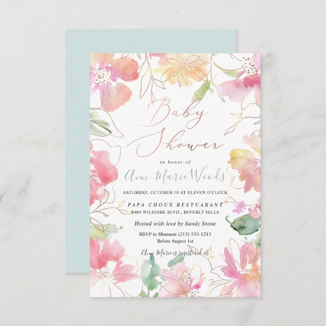 Invitation PixDezines Aquarelle Blush Sweet Peas Baby shower (Devant / Derrière)