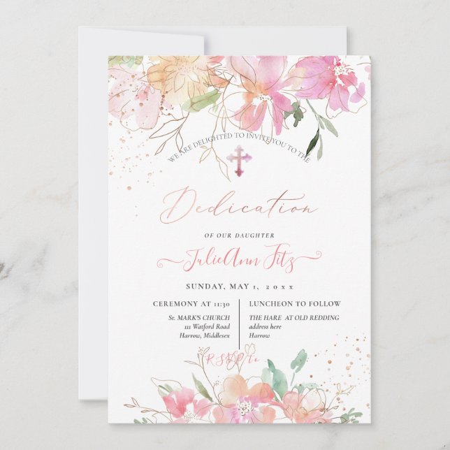 Invitation PixDezines Aquarelle Blush Sweet Peas Dedication (Devant)