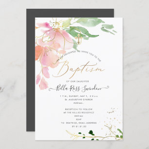 Invitation PixDezines Aquarelle Blushing Sweetpeas Baptism