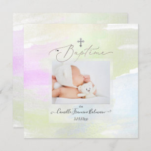 Invitation PixDezines Aquarelle Brush, Baptême Fille