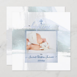 Invitation PixDezines Aquarelle Brush Stroke, Garçon Baptême