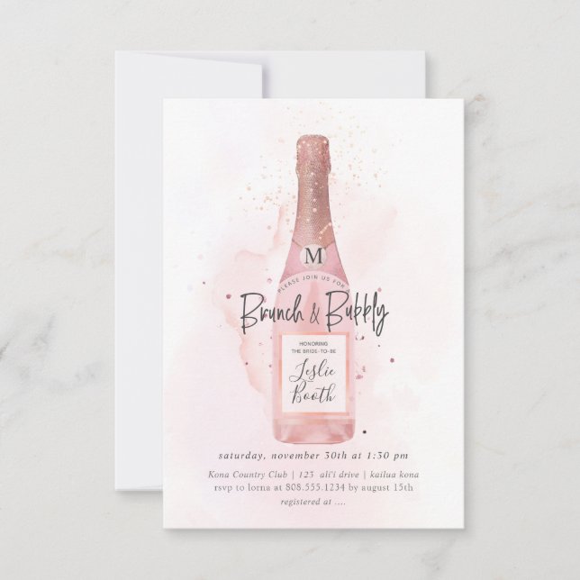 Invitation PixDezines Aquarelle Champagne Rose Brunch Bubbly (Devant)