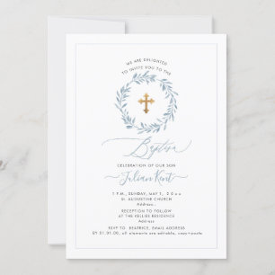 Invitation PixDezines Aquarelle Dusty Blue Wreath