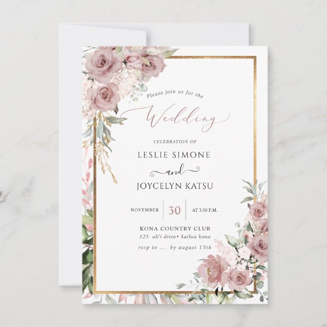 Invitation PixDezines Aquarelle Dusty Rose (Devant)