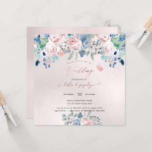 Invitation PixDezines Aquarelle Dusty Rose Mariage bleu marin