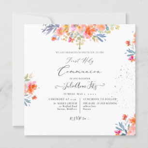 Invitation PixDezines Aquarelle été Communion Rose