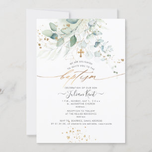 Invitation PixDezines Aquarelle Eucalyptus Baptême