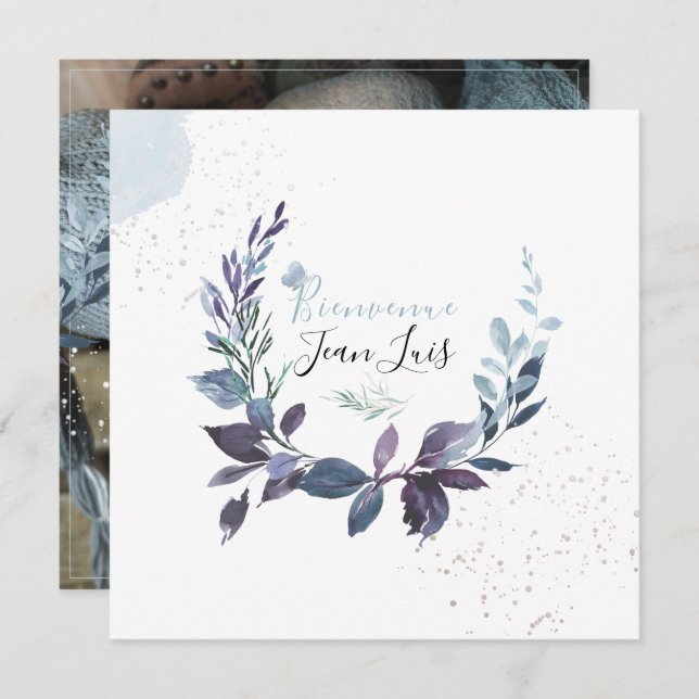 Invitation PixDezines Aquarelle Faire-partie de NaissanceGarç (Devant / Derrière)