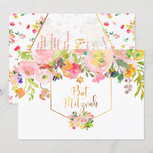 Invitation PixDezines Aquarelle Florale/Peonies/Bat mitzvah
