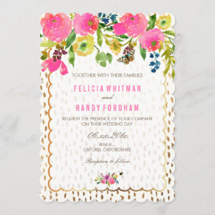 Invitation PixDezines aquarelle florale/ranunculus/rose