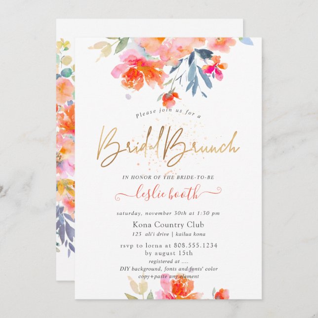 Invitation PixDezines Aquarelle, Jardin Rose Bridal Brunch (Devant / Derrière)