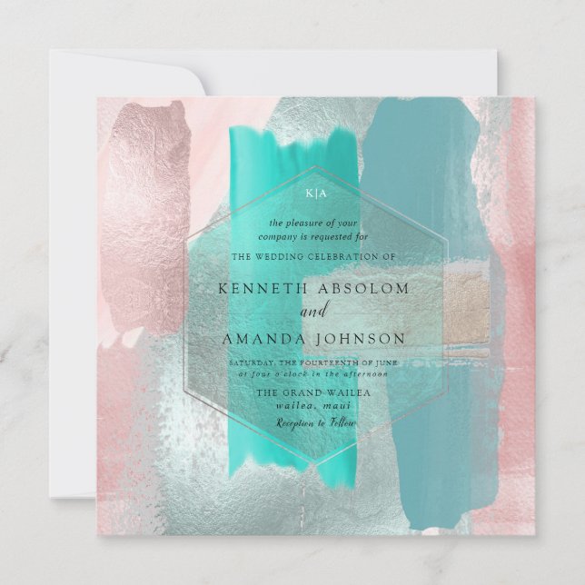 Invitation PixDezines aquarelle moderne Aqua sarcelle baiser  (Devant)