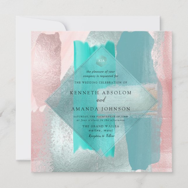 Invitation PixDezines Aquarelle Moderne Teal Aqua Blush Sage (Devant)