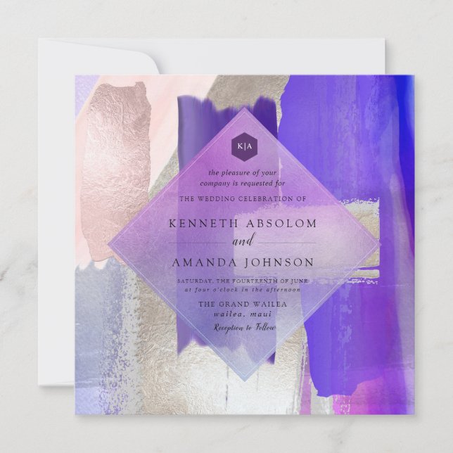 Invitation PixDezines Aquarelle moderne Violet+Argent (Devant)