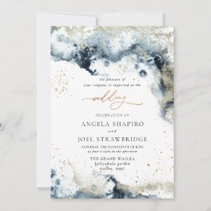 Invitation PixDezines Aquarelle Océan Abstrait Gold Seafoam
