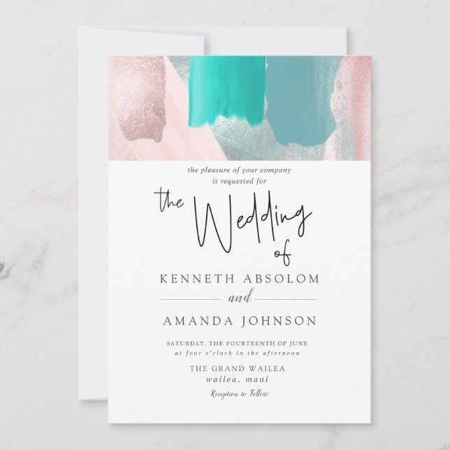 Invitation PixDezines Aquarelle Rose Gold Sarrasin Aqua Sarce (Devant)