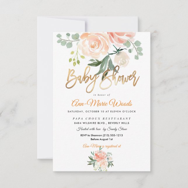 Invitation PixDezines Aquarelle Rose moyen été Baby shower (Devant)