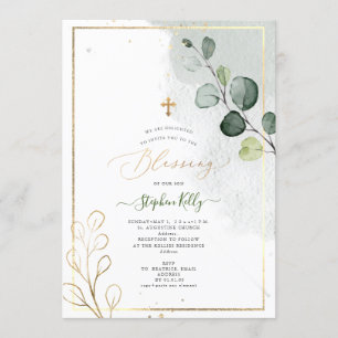 Invitation PixDezines Aquarelle Rustique Eucalyptus Baptême