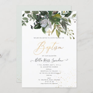 Invitation PixDezines Aquarelle Verdure Baptême