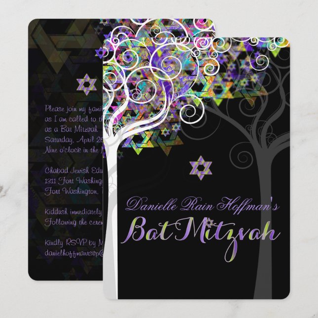 Invitation PixDezines arbre de vie Bat mitzvah (Devant / Derrière)