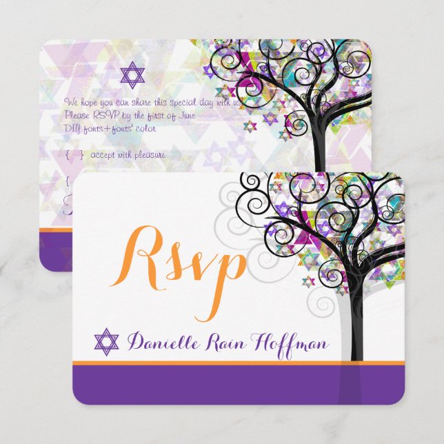 Invitation PixDezines arbre de vie Bat mitzvah/arrière - plan (Devant / Derrière)