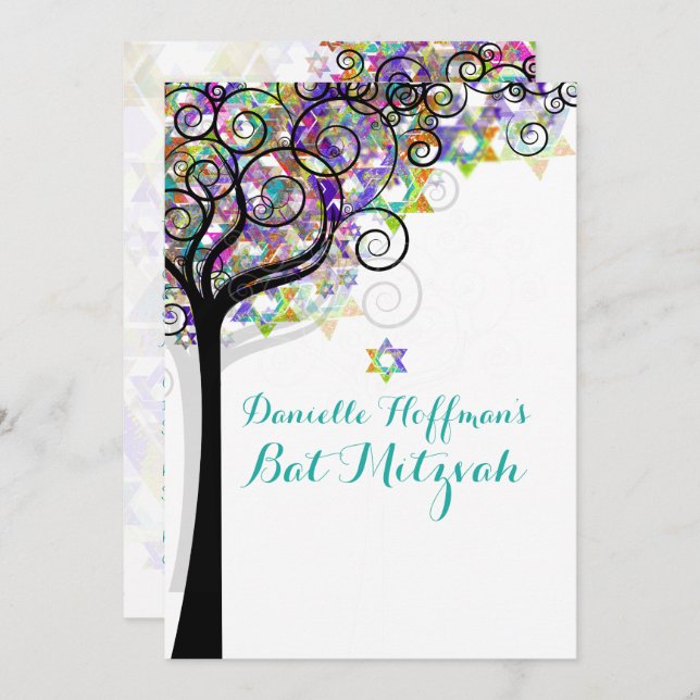 Invitation PixDezines ARBRE DE VIE BAT MITZVAH/PURPLE/PINK (Devant / Derrière)
