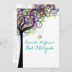 Invitation PixDezines ARBRE DE VIE BAT MITZVAH/PURPLE/PINK