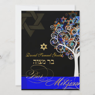 Invitation PixDezines arbre de vie+étoiles, Bar Mitzvah
