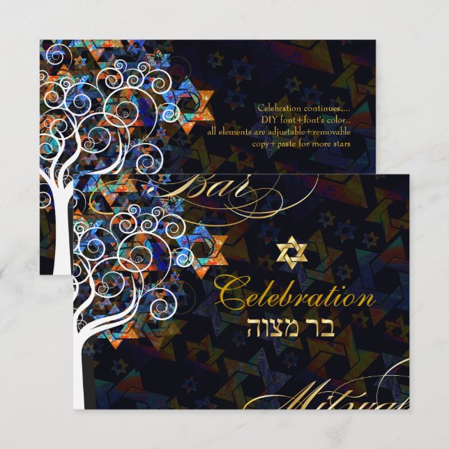 Invitation PixDezines arbre de vie/fête de Bar Mitzvah (Devant / Derrière)