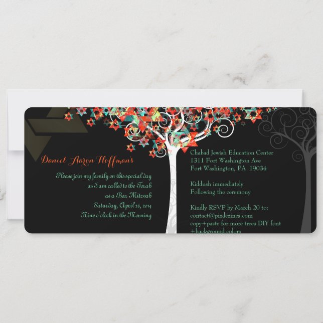 Invitation PixDezines arbre de vie mitzvah/Chalkboard (Dos)